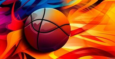 Abstract basketball panoramic background, orange basketball - AI generated image photo