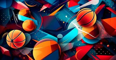 Abstract basketball panoramic background, orange basketball - AI generated image photo