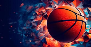 Abstract basketball panoramic background, orange basketball - AI generated image photo