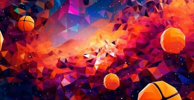 Abstract basketball panoramic background, orange basketball - AI generated image photo