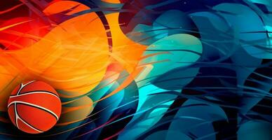 Abstract basketball panoramic background, orange basketball - AI generated image photo