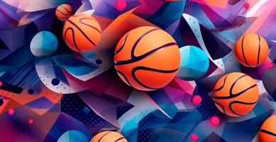 Abstract basketball panoramic background, orange basketball - AI generated image photo