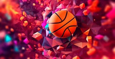 Abstract basketball panoramic background, orange basketball - AI generated image photo