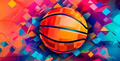 Abstract basketball panoramic background, orange basketball - AI generated image photo