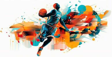 resumen baloncesto panorámico fondo, baloncesto jugador con pelota - ai generado imagen foto
