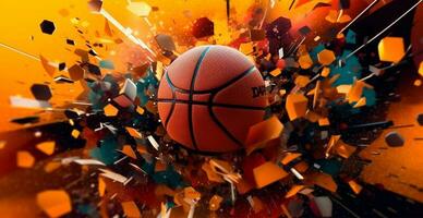 Abstract basketball panoramic background, orange basketball - AI generated image photo