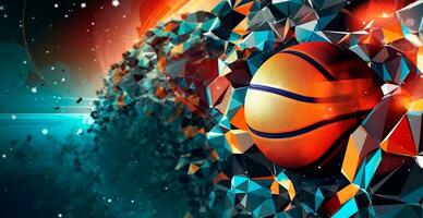 Abstract basketball panoramic background, orange basketball - AI generated image photo