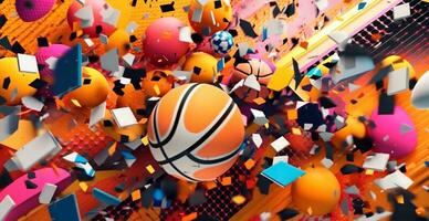 Abstract basketball panoramic background, orange basketball - AI generated image photo