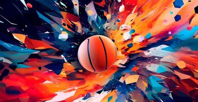 Abstract basketball panoramic background, orange basketball - AI generated image photo