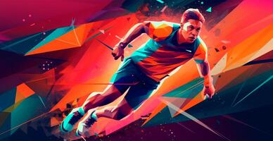 Abstract soccer player running with ball, bright color background - AI generated image photo