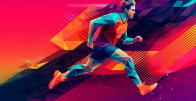 Abstract soccer player running with ball, bright color background - AI generated image photo