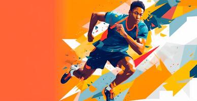 Abstract soccer player running with ball, bright color background - AI generated image photo