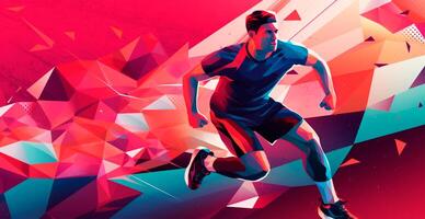 Abstract soccer player running with ball, bright color background - AI generated image photo