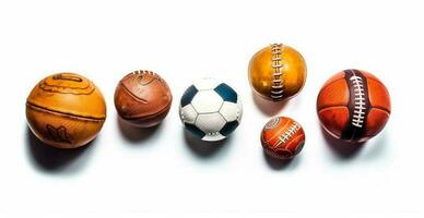 pelotas de diferente Deportes en blanco antecedentes - ai generado imagen foto