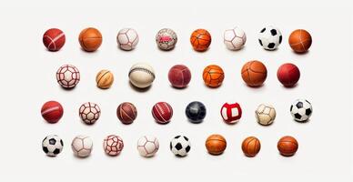 Balls of different sports on white background - AI generated image photo