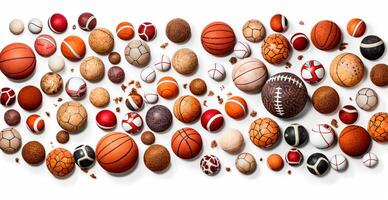 Balls of different sports on white background - AI generated image photo