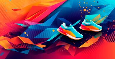 Stylish modern trendy sports sneakers on an abstract background - AI generated image photo