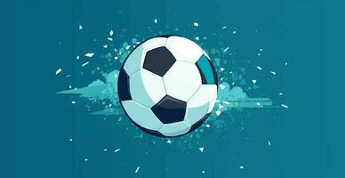 Abstract soccer ball on blue watercolor panoramic background, mosaic style - Vector