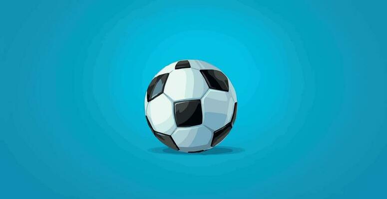 Abstract soccer ball on blue watercolor panoramic background, mosaic style - Vector