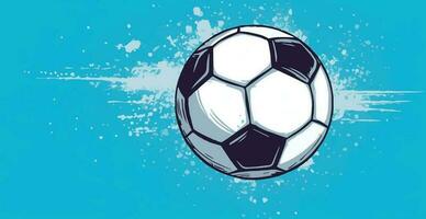 Abstract soccer ball on blue watercolor panoramic background, mosaic style - Vector