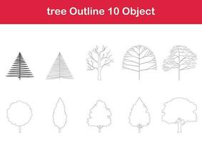 tree line drawing, Side view, graphics trees elements single object outline minimal plant symbol for architecture and landscape design. Vector illustration in stroke fill in white. forest, tropical.