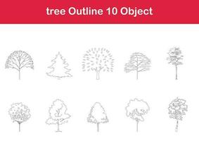 tree line drawing, Side view, graphics trees elements single object outline minimal plant symbol for architecture and landscape design. Vector illustration in stroke fill in white. forest, tropical.