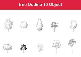 tree line drawing, Side view, graphics trees elements single object outline minimal plant symbol for architecture and landscape design. Vector illustration in stroke fill in white. forest, tropical.