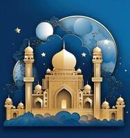 Blue muslim holiday background. Illustration photo