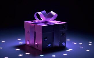 Purple magic gift box. Illustration photo