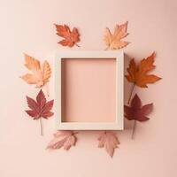 Autumn Background with Falling Leaves in Pastel Colors. Illustration AI Generative photo