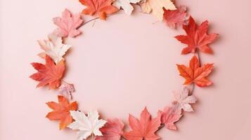 Autumn Background with Falling Leaves in Pastel Colors. Illustration AI Generative photo