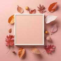 Autumn Background with Falling Leaves in Pastel Colors. Illustration AI Generative photo