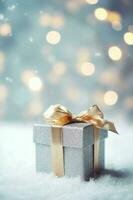 Christmas holiday background with gift box. Illustration AI Generative photo