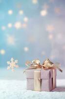 Christmas holiday background with gift box. Illustration AI Generative photo