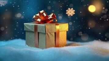 Christmas holiday background with gift box. Illustration AI Generative photo