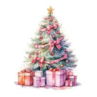 Watercolor Christmas Tree with Gifts. Illustration AI Generative photo