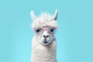 Cute Funny Lama in Sunglasses. Illustration AI Generative photo