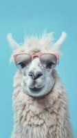 Cute Funny Lama in Sunglasses. Illustration AI Generative photo