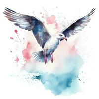 Flying Seagull Watercolor Illustration. Illustration AI Generative photo