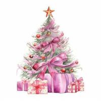 Watercolor Christmas Tree with Gifts. Illustration AI Generative photo