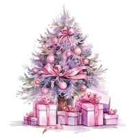 Watercolor Christmas Tree with Gifts. Illustration AI Generative photo