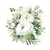 White flower watercolor isolated. Illustration AI Generative photo