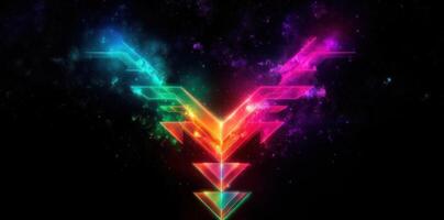 Abstract neon arrow background. Illustration AI Generative photo