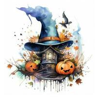 Halloween watercolor composition. Illustration AI Generative photo