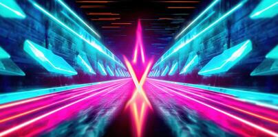 Abstract neon arrow background. Illustration AI Generative photo