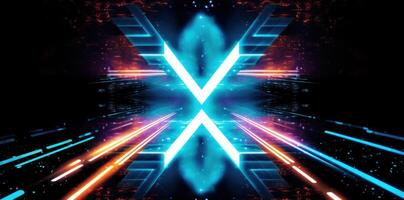 Abstract neon arrow background. Illustration AI Generative photo