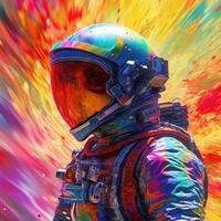 Astronaut on colorful background. Illustration AI Generative photo