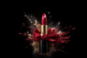 Lipstick with powder splash. Illustration AI Generative photo