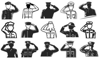 army general silhouette with hand gesture saluting vector