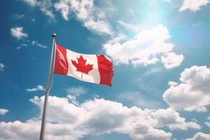 Canada flag on blue sky background. Illustration AI Generative photo